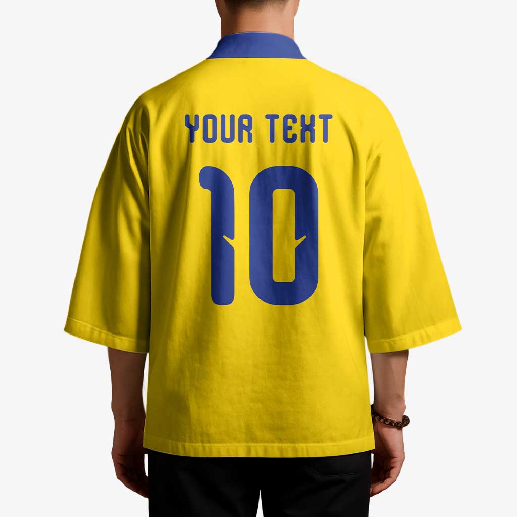 Custom Sweden Sverige Football Kimono Nordic Cross Pattern With Traditional Sverige Heritage Crest