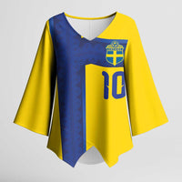 Custom Sweden Sverige Football Kimono Sleeve Blouse Nordic Cross Pattern With Traditional Sverige Heritage Crest