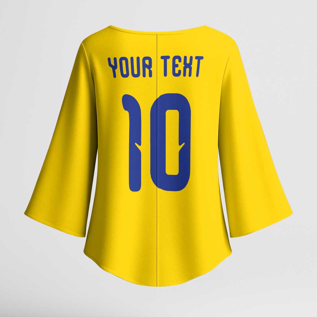 Custom Sweden Sverige Football Kimono Sleeve Blouse Nordic Cross Pattern With Traditional Sverige Heritage Crest