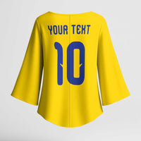 Custom Sweden Sverige Football Kimono Sleeve Blouse Nordic Cross Pattern With Traditional Sverige Heritage Crest