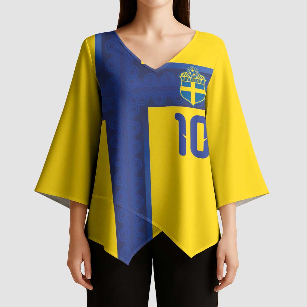 Custom Sweden Sverige Football Kimono Sleeve Blouse Nordic Cross Pattern With Traditional Sverige Heritage Crest