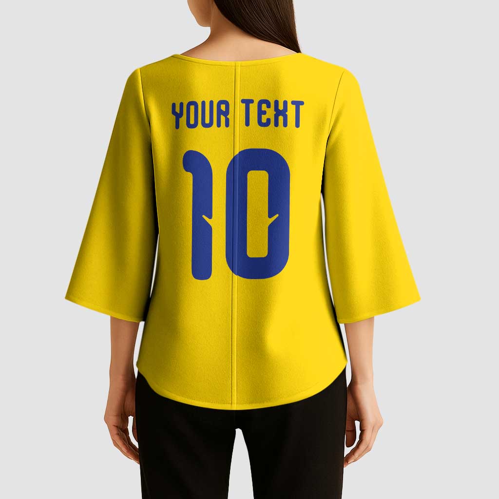Custom Sweden Sverige Football Kimono Sleeve Blouse Nordic Cross Pattern With Traditional Sverige Heritage Crest