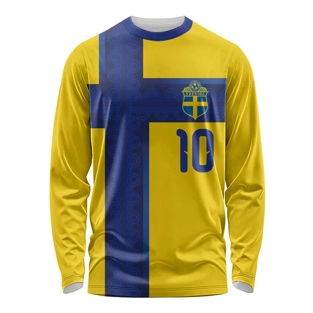 Custom Sweden Sverige Football Long Sleeve Shirt Nordic Cross Pattern With Traditional Sverige Heritage Crest