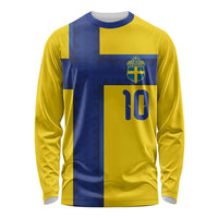 Custom Sweden Sverige Football Long Sleeve Shirt Nordic Cross Pattern With Traditional Sverige Heritage Crest