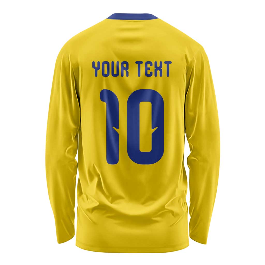 Custom Sweden Sverige Football Long Sleeve Shirt Nordic Cross Pattern With Traditional Sverige Heritage Crest