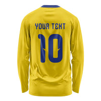 Custom Sweden Sverige Football Long Sleeve Shirt Nordic Cross Pattern With Traditional Sverige Heritage Crest