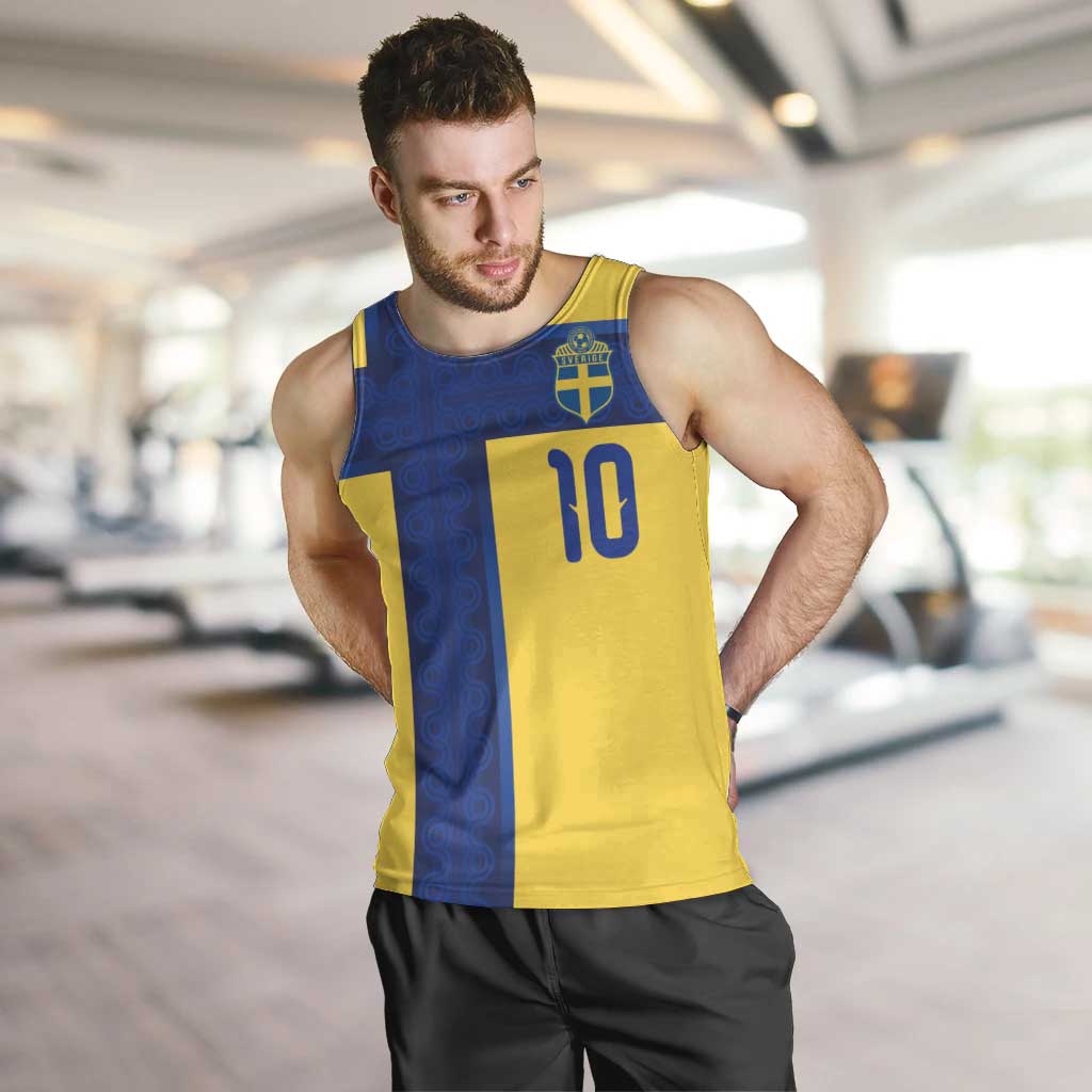 Custom Sweden Sverige Football Men Tank Top Nordic Cross Pattern With Traditional Sverige Heritage Crest