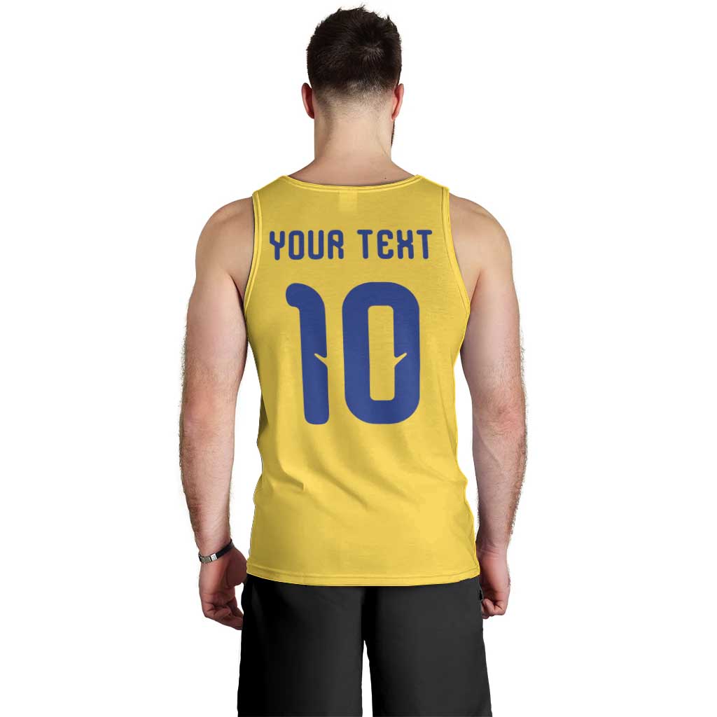 Custom Sweden Sverige Football Men Tank Top Nordic Cross Pattern With Traditional Sverige Heritage Crest