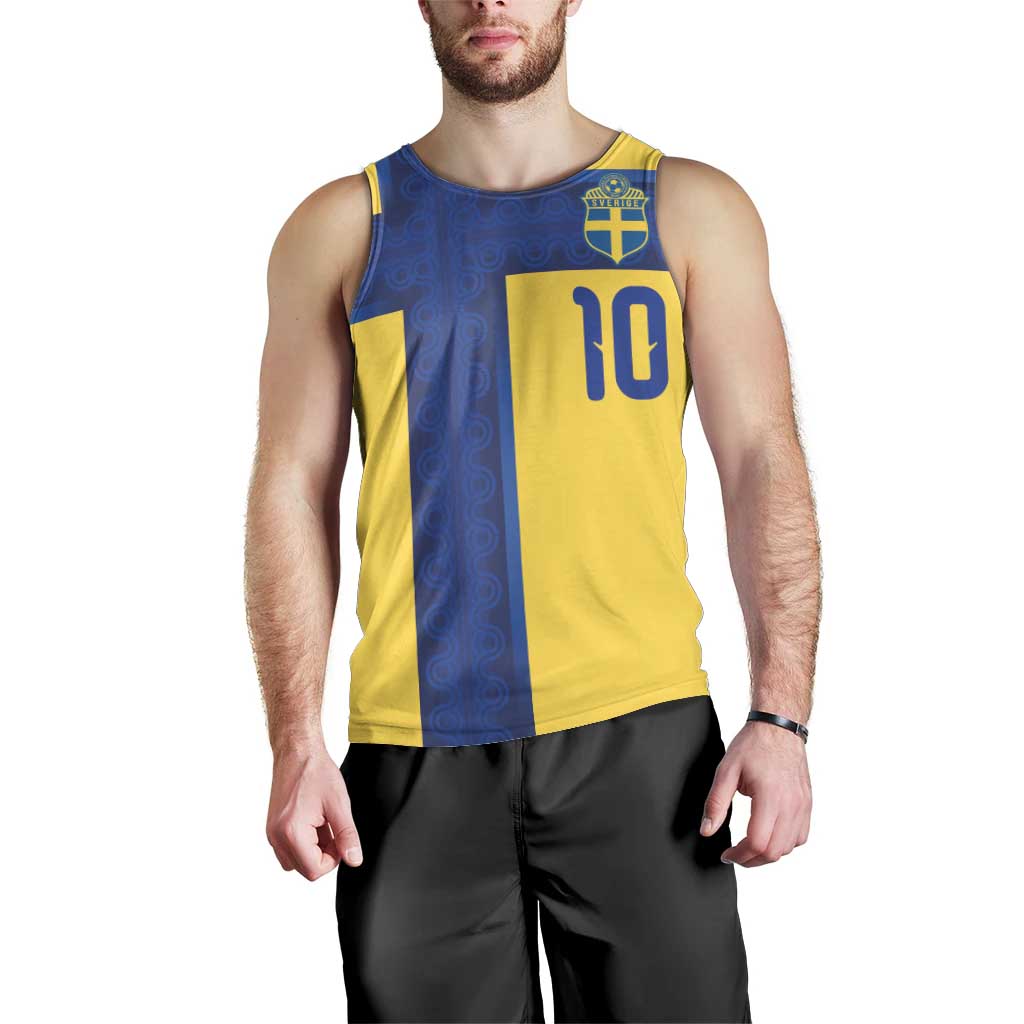 Custom Sweden Sverige Football Men Tank Top Nordic Cross Pattern With Traditional Sverige Heritage Crest