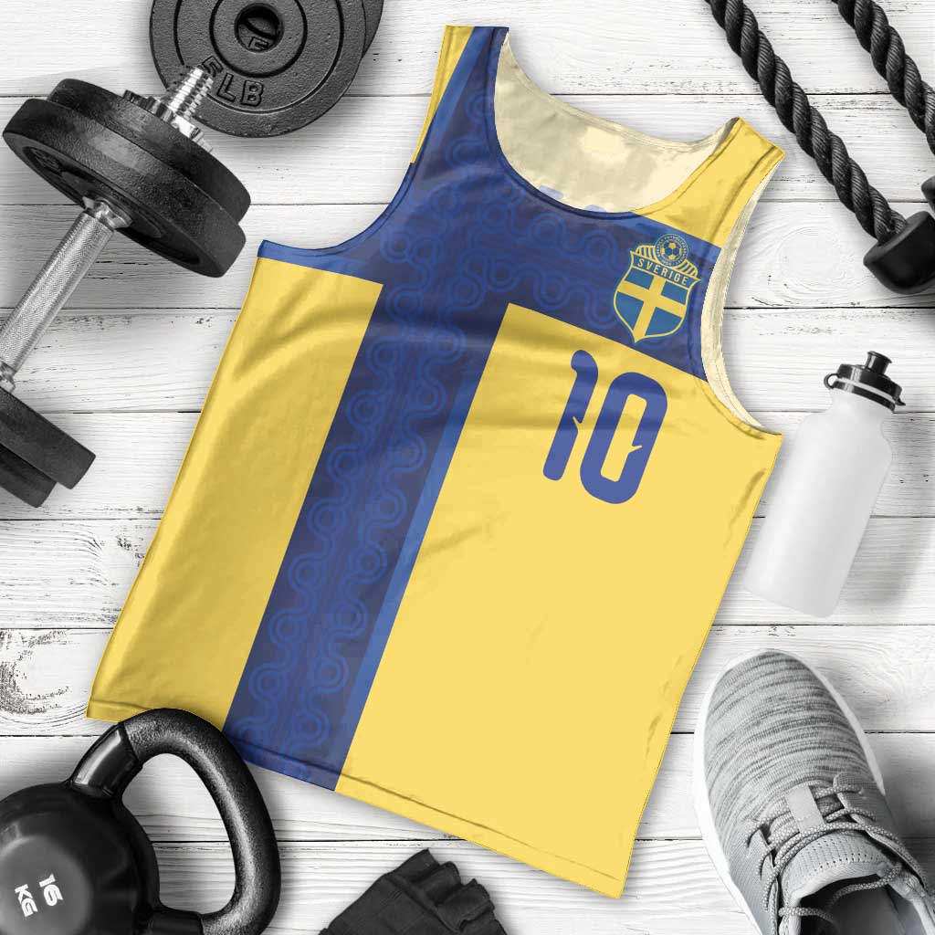Custom Sweden Sverige Football Men Tank Top Nordic Cross Pattern With Traditional Sverige Heritage Crest