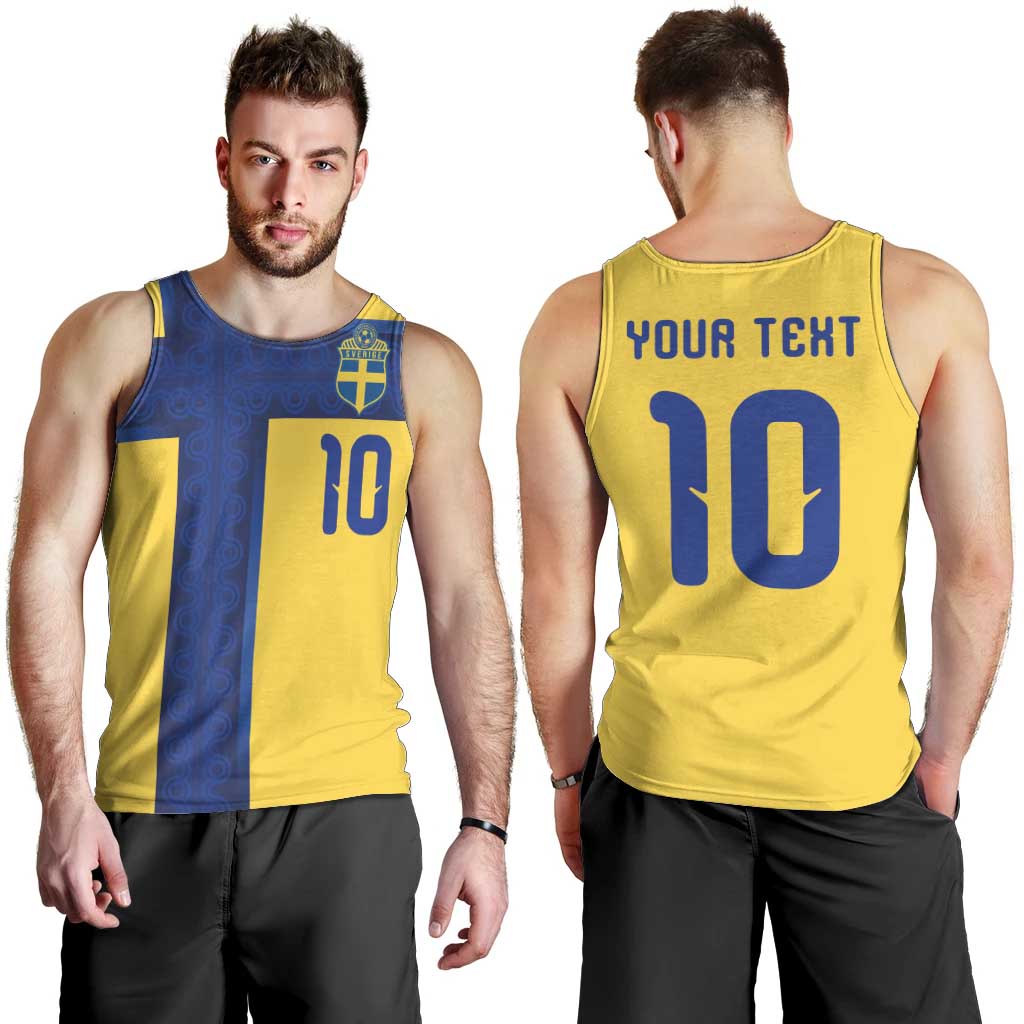 Custom Sweden Sverige Football Men Tank Top Nordic Cross Pattern With Traditional Sverige Heritage Crest