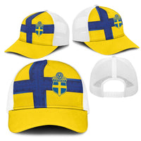 Sweden Sverige Football Mesh Trucker Cap Nordic Cross Pattern With Traditional Sverige Heritage Crest