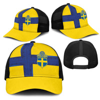 Sweden Sverige Football Mesh Trucker Cap Nordic Cross Pattern With Traditional Sverige Heritage Crest