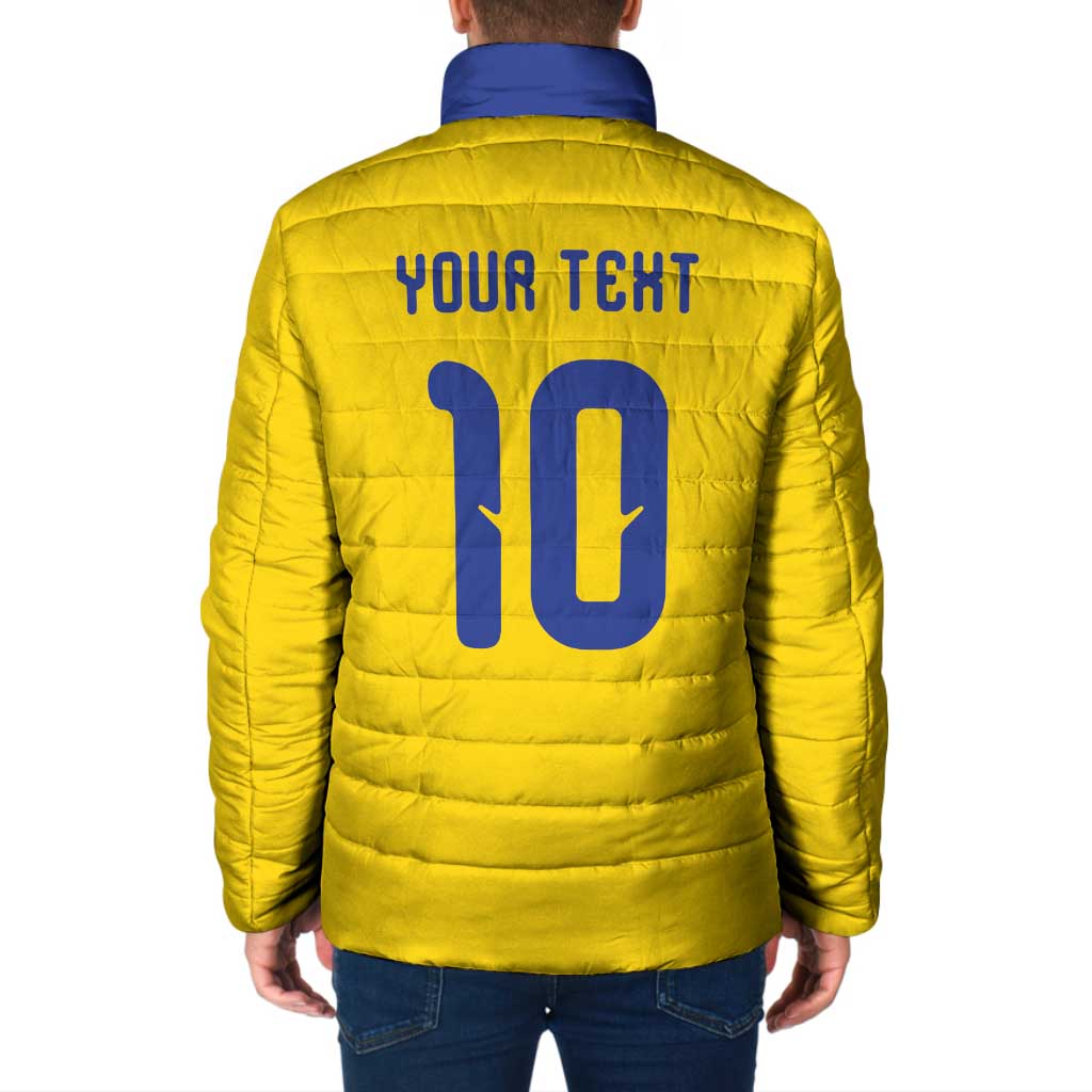 Custom Sweden Sverige Football Padded Jacket Nordic Cross Pattern With Traditional Sverige Heritage Crest