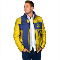 Custom Sweden Sverige Football Padded Jacket Nordic Cross Pattern With Traditional Sverige Heritage Crest