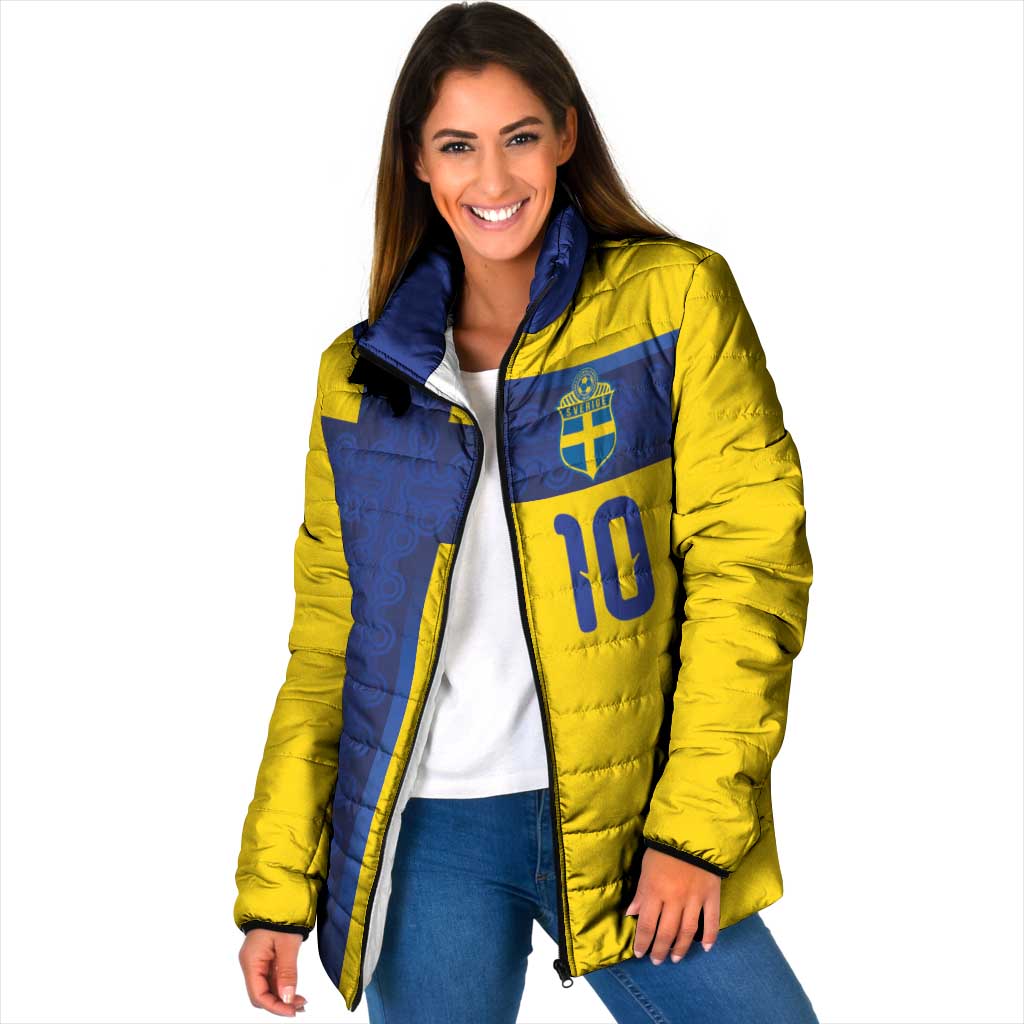 Custom Sweden Sverige Football Padded Jacket Nordic Cross Pattern With Traditional Sverige Heritage Crest