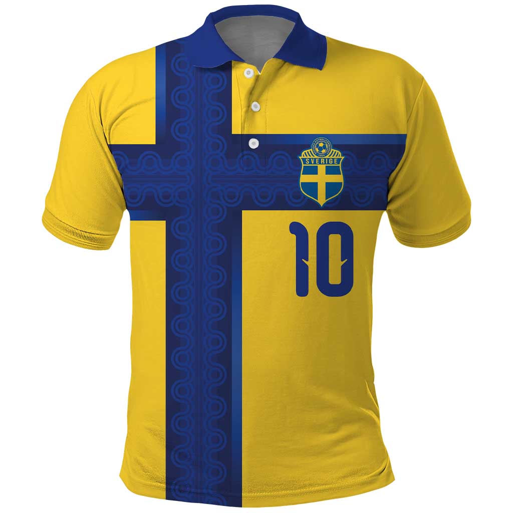 Custom Sweden Sverige Football Polo Shirt Nordic Cross Pattern With Traditional Sverige Heritage Crest