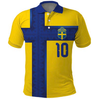 Custom Sweden Sverige Football Polo Shirt Nordic Cross Pattern With Traditional Sverige Heritage Crest
