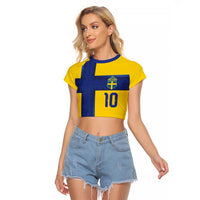 Custom Sweden Sverige Football Raglan Cropped T Shirt Nordic Cross Pattern With Traditional Sverige Heritage Crest
