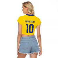 Custom Sweden Sverige Football Raglan Cropped T Shirt Nordic Cross Pattern With Traditional Sverige Heritage Crest