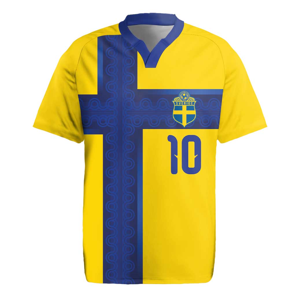 Custom Sweden Sverige Football Rugby Jersey Nordic Cross Pattern With Traditional Sverige Heritage Crest