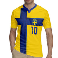 Custom Sweden Sverige Football Rugby Jersey Nordic Cross Pattern With Traditional Sverige Heritage Crest