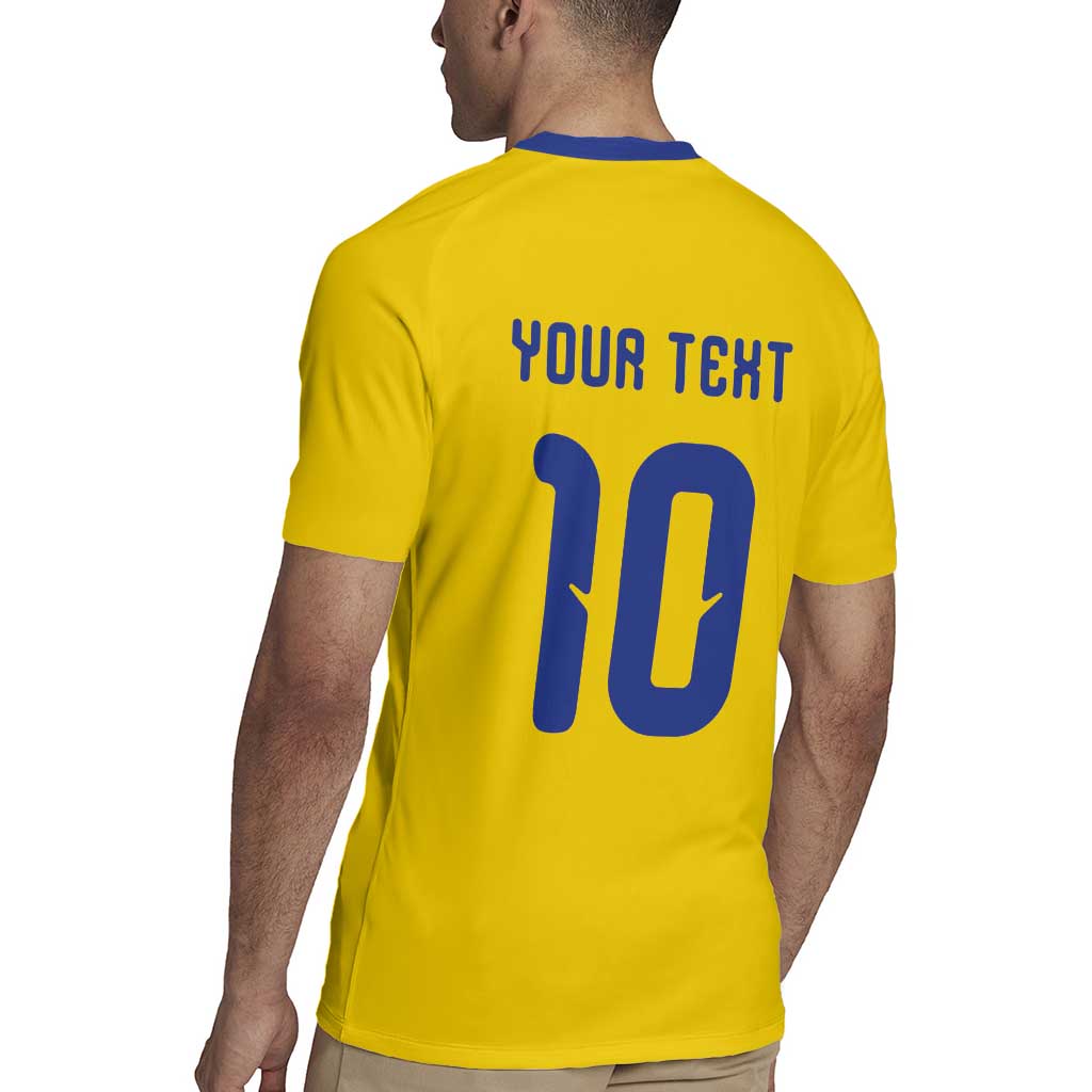 Custom Sweden Sverige Football Rugby Jersey Nordic Cross Pattern With Traditional Sverige Heritage Crest
