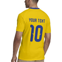 Custom Sweden Sverige Football Rugby Jersey Nordic Cross Pattern With Traditional Sverige Heritage Crest