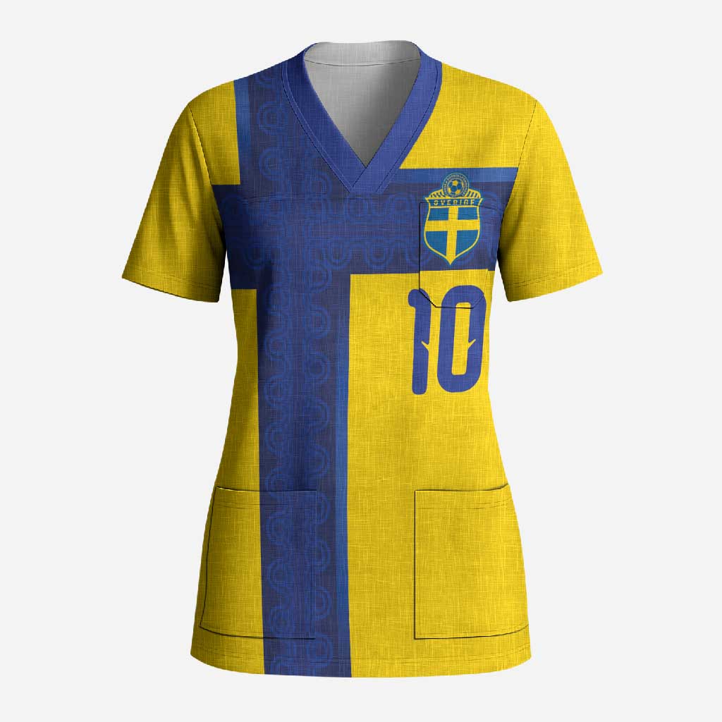 Custom Sweden Sverige Football Scrub Top Nordic Cross Pattern With Traditional Sverige Heritage Crest