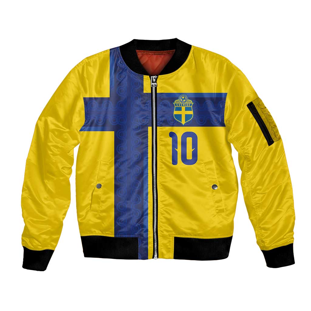 Custom Sweden Sverige Football Sleeve Zip Bomber Jacket Nordic Cross Pattern With Traditional Sverige Heritage Crest