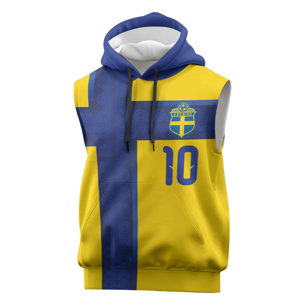 Custom Sweden Sverige Football Sleeveless Hoodie Nordic Cross Pattern With Traditional Sverige Heritage Crest