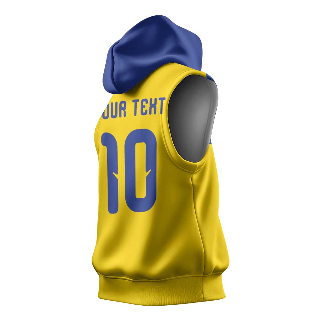 Custom Sweden Sverige Football Sleeveless Hoodie Nordic Cross Pattern With Traditional Sverige Heritage Crest