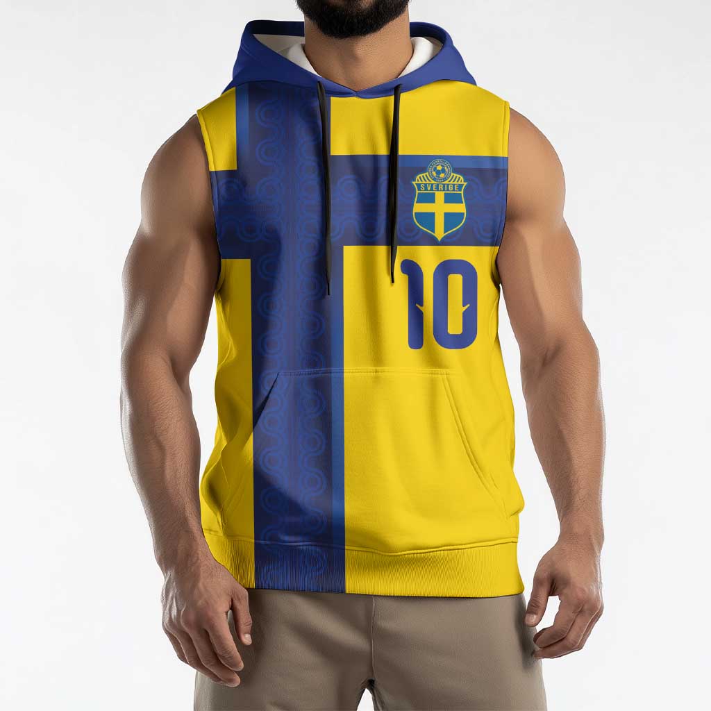 Custom Sweden Sverige Football Sleeveless Hoodie Nordic Cross Pattern With Traditional Sverige Heritage Crest