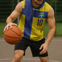 Custom Sweden Sverige Football Sleeveless Hoodie Nordic Cross Pattern With Traditional Sverige Heritage Crest