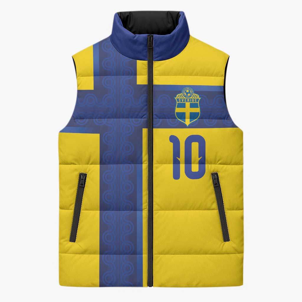 Custom Sweden Sverige Football Sleeveless Puffer Jacket Nordic Cross Pattern With Traditional Sverige Heritage Crest