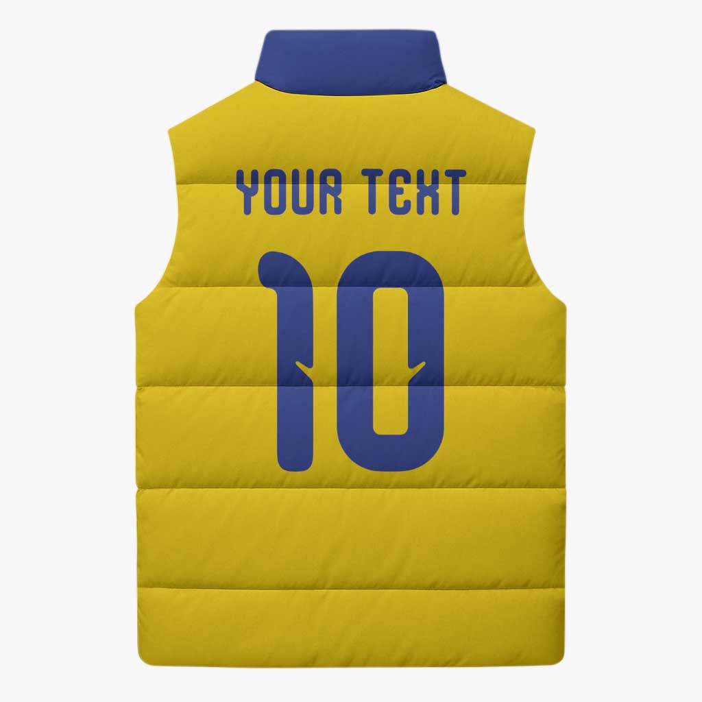 Custom Sweden Sverige Football Sleeveless Puffer Jacket Nordic Cross Pattern With Traditional Sverige Heritage Crest