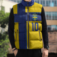 Custom Sweden Sverige Football Sleeveless Puffer Jacket Nordic Cross Pattern With Traditional Sverige Heritage Crest