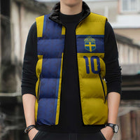 Custom Sweden Sverige Football Sleeveless Puffer Jacket Nordic Cross Pattern With Traditional Sverige Heritage Crest