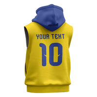 Custom Sweden Sverige Football Sleeveless Zip Hoodie Nordic Cross Pattern With Traditional Sverige Heritage Crest
