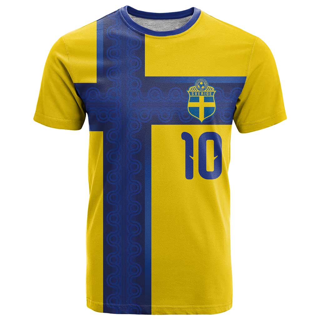 Custom Sweden Sverige Football T Shirt Nordic Cross Pattern With Traditional Sverige Heritage Crest