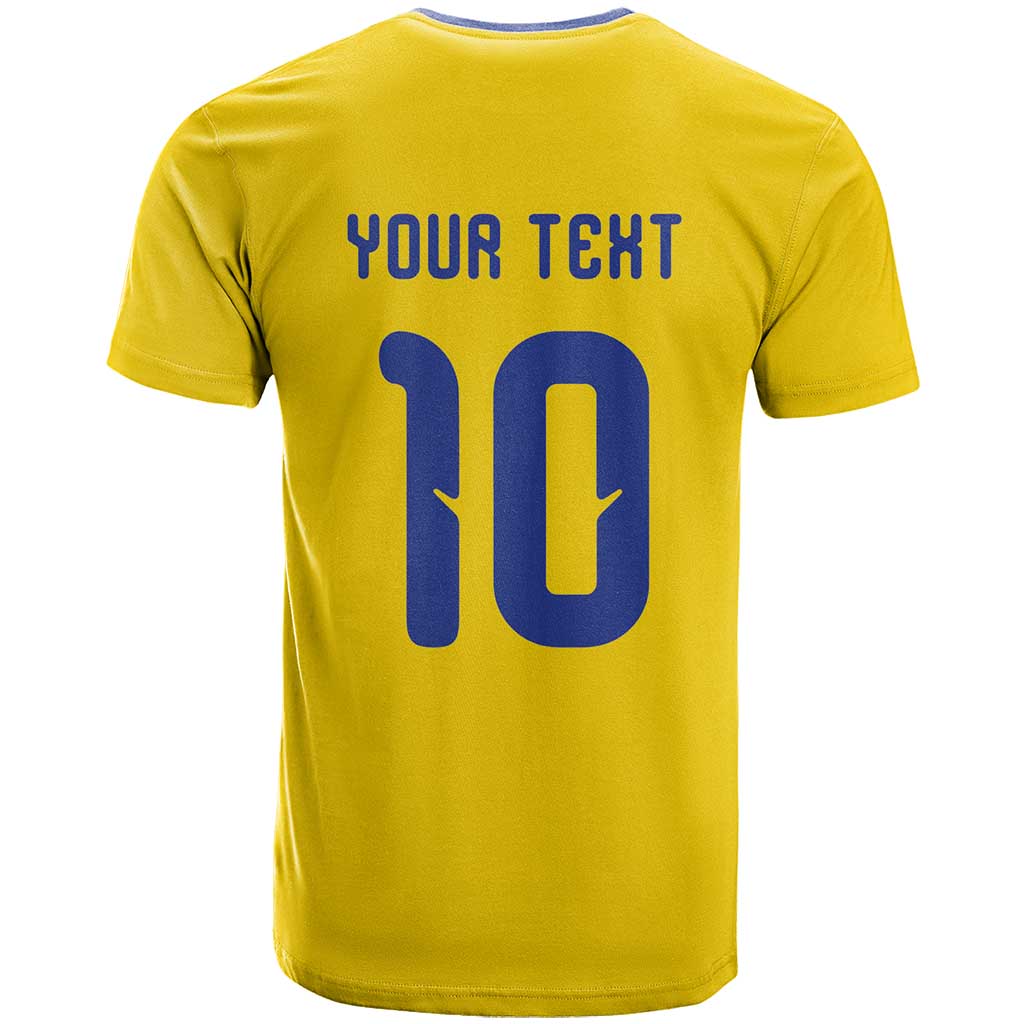 Custom Sweden Sverige Football T Shirt Nordic Cross Pattern With Traditional Sverige Heritage Crest
