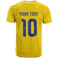 Custom Sweden Sverige Football T Shirt Nordic Cross Pattern With Traditional Sverige Heritage Crest