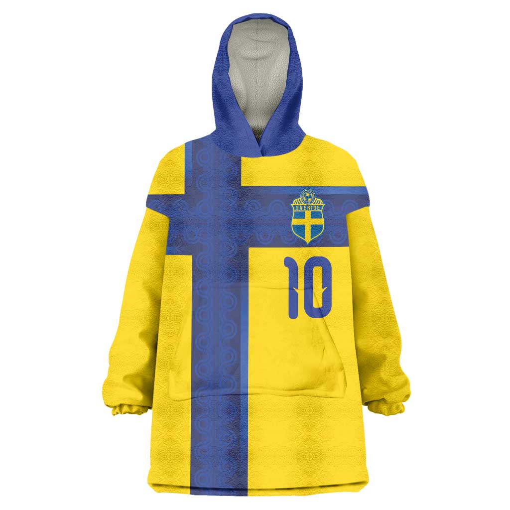 Custom Sweden Sverige Football Wearable Blanket Hoodie Nordic Cross Pattern With Traditional Sverige Heritage Crest