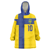 Custom Sweden Sverige Football Wearable Blanket Hoodie Nordic Cross Pattern With Traditional Sverige Heritage Crest