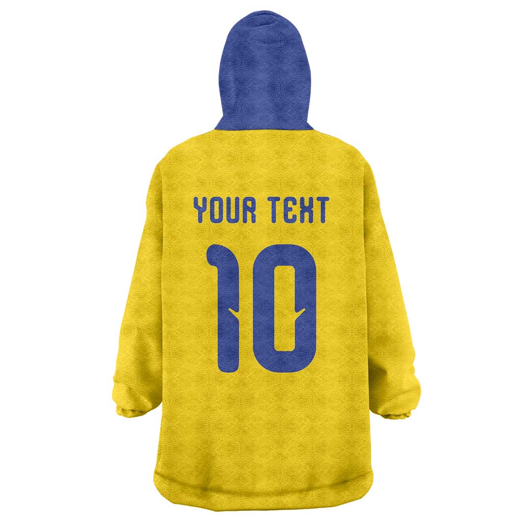 Custom Sweden Sverige Football Wearable Blanket Hoodie Nordic Cross Pattern With Traditional Sverige Heritage Crest