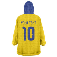 Custom Sweden Sverige Football Wearable Blanket Hoodie Nordic Cross Pattern With Traditional Sverige Heritage Crest