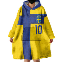 Custom Sweden Sverige Football Wearable Blanket Hoodie Nordic Cross Pattern With Traditional Sverige Heritage Crest