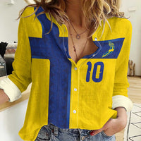 Custom Sweden Sverige Football Women Casual Shirt Nordic Cross Pattern With Traditional Sverige Heritage Crest