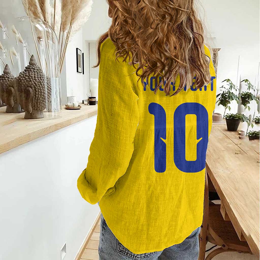 Custom Sweden Sverige Football Women Casual Shirt Nordic Cross Pattern With Traditional Sverige Heritage Crest