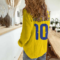 Custom Sweden Sverige Football Women Casual Shirt Nordic Cross Pattern With Traditional Sverige Heritage Crest